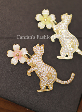 精致金色女式设计感猫咪胸针小巧