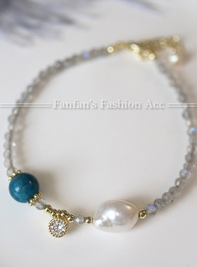 新中式灰月光珍珠手链高级感复古百搭小清新冷色系细手串叠戴女