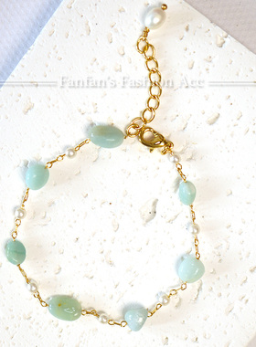 绿色天然石手链薄荷曼波清新设计感满天星链子新中式国风手饰品女