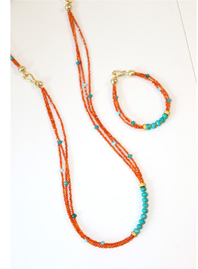 新中式敦煌绿松石橘色串珠多层项链手链组装锁骨链柿子红国潮配饰