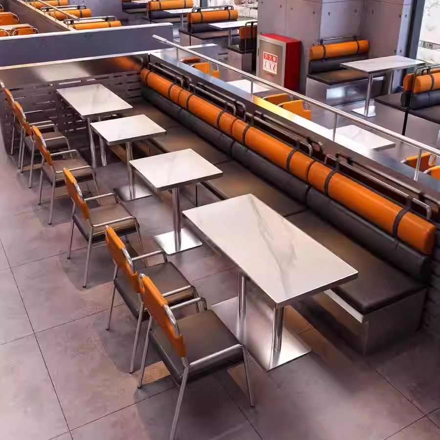 定制港式冰室茶餐厅靠墙卡座沙发工业风烤鱼火锅店不锈钢桌椅组合