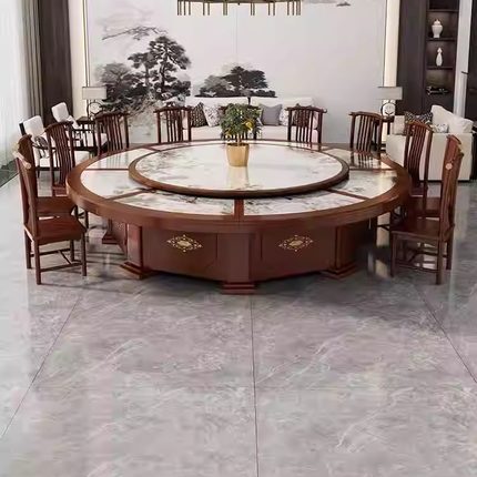 实木餐桌圆形新中式电动酒店大圆桌3m饭店包厢带转盘饭桌20人30人