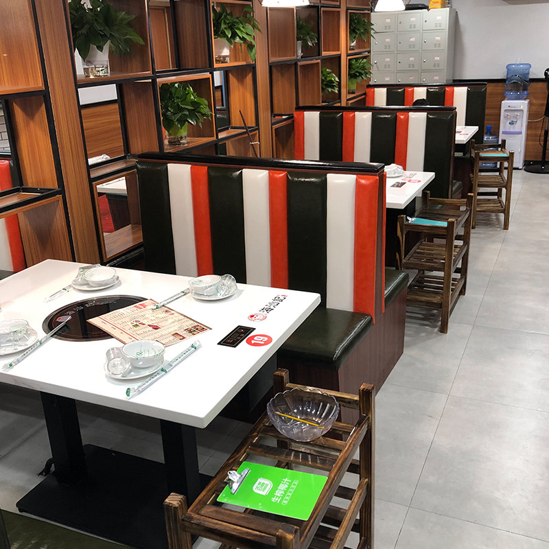大理石火锅桌子电磁炉一体商用餐馆串串香定制火锅店桌椅组合卡座