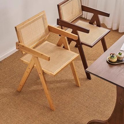 昌迪加尔椅家用非塑料藤编餐椅小户型侘寂风实木餐厅餐桌靠背椅子