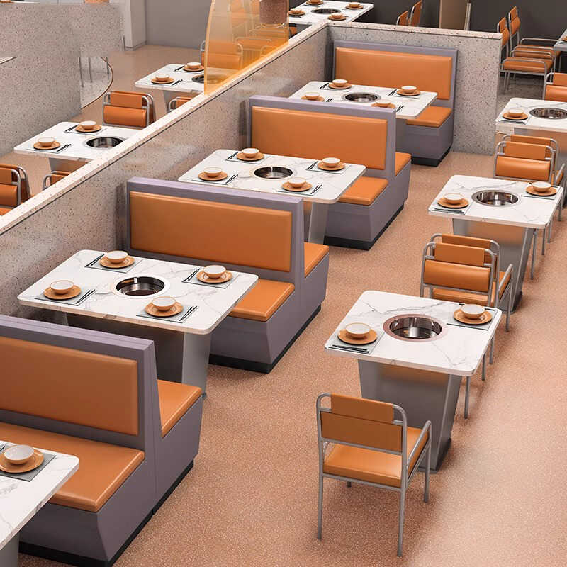 定制主题餐厅西餐厅桌椅组合饭店餐馆茶餐厅烤鱼店火锅店卡座沙发