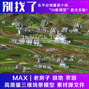 写实老房子 田地 农田 大山村庄 山体 山间新农村3Dmax模型