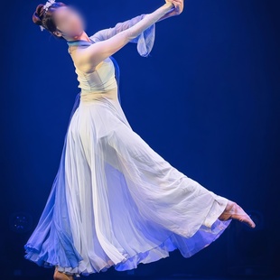 舞优伶古典《蔡文姬》女子独舞蓝色渐变大摆裙雪纺唯美表演服定制