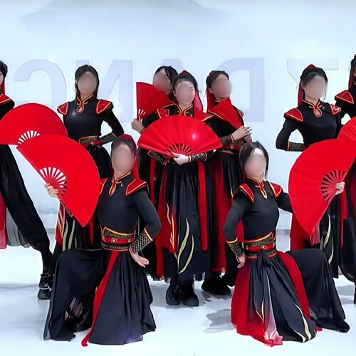 中国风扇子舞表演雪龙吟定制服装