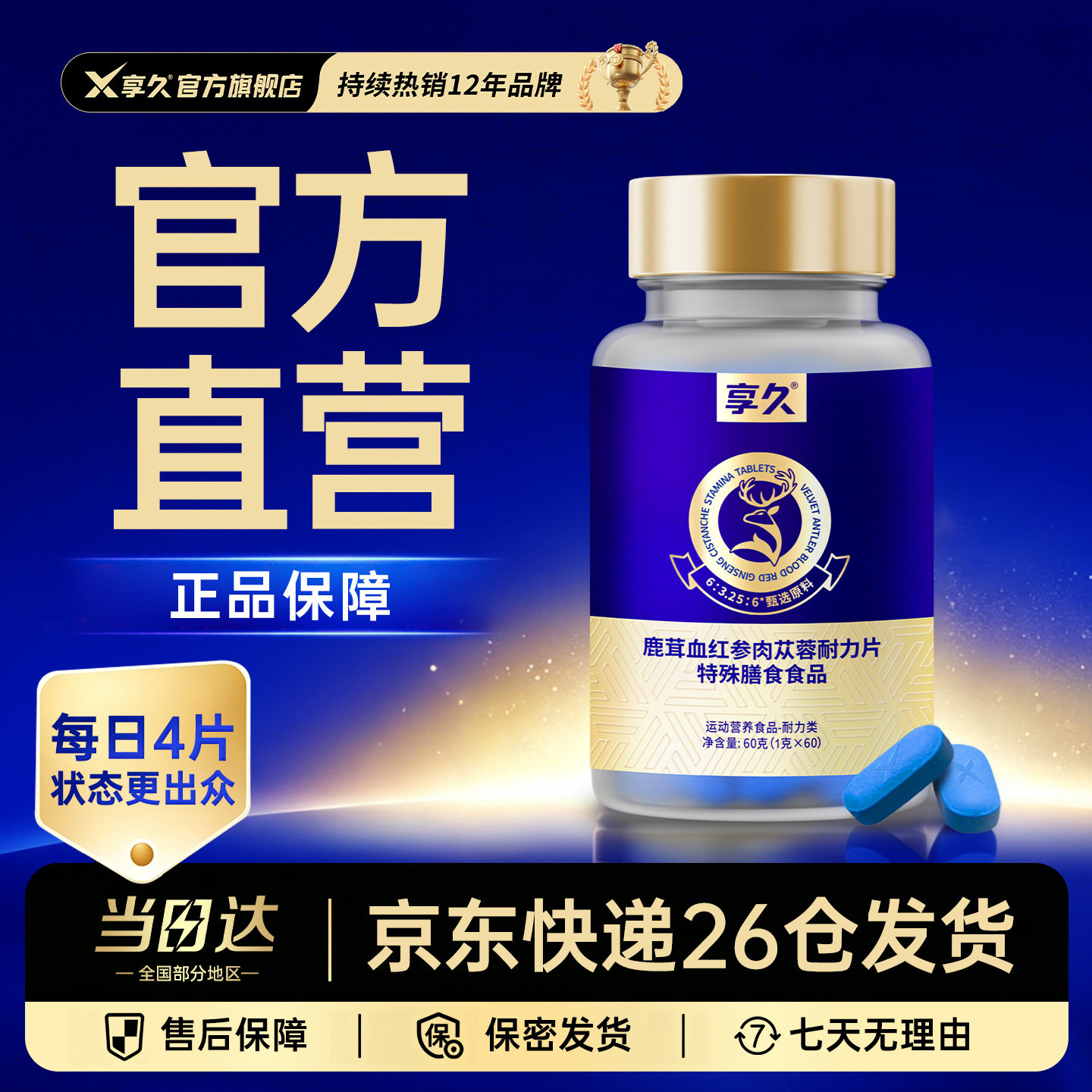 享久小蓝盒鹿茸血红参肉苁蓉耐力片玛咖海参牡蛎肽片男士男性调理