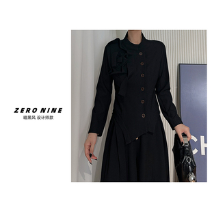 设计师款 Dan 女 衬衫 纽扣衬衣 黑色肌理感小众时尚