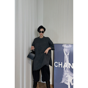 毛衣女 短袖 Dan 灰色宽松阔版
