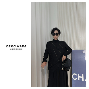 Dan 暗黑风高领满天星烫钻设计感毛衣女