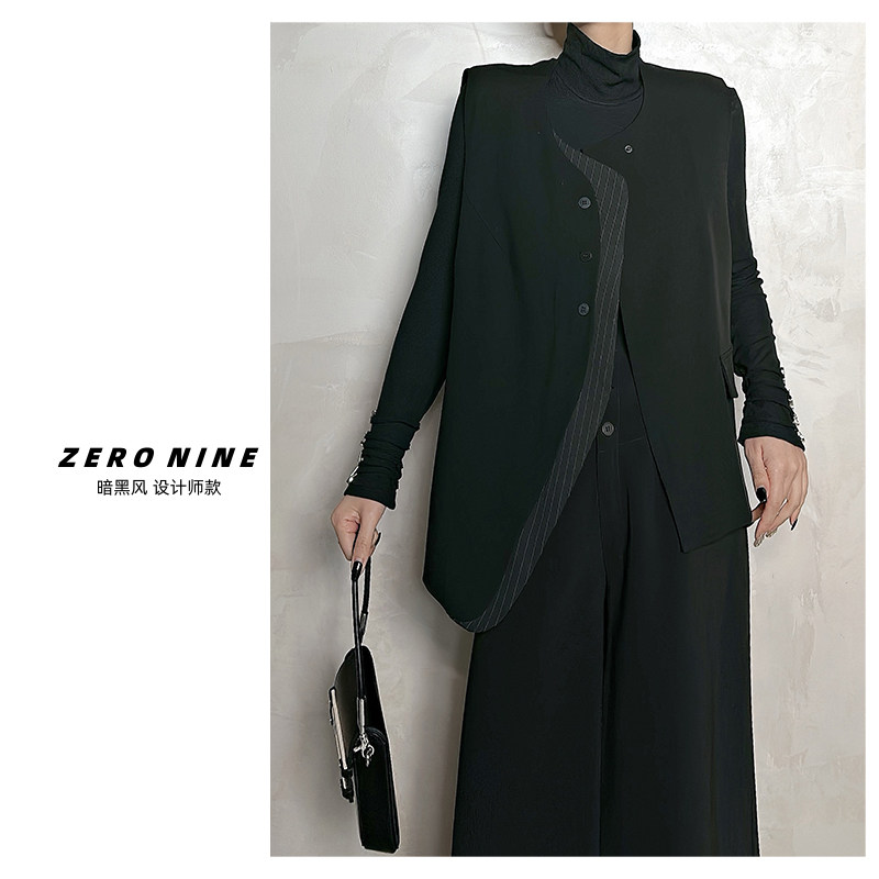 Dan Dan 黑色小众设计师款马甲女 高级感条纹拼接马夹外套