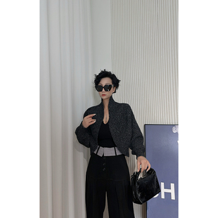 深灰色高级感开衫 毛衣外套女 高端重工亮片短款 Dan