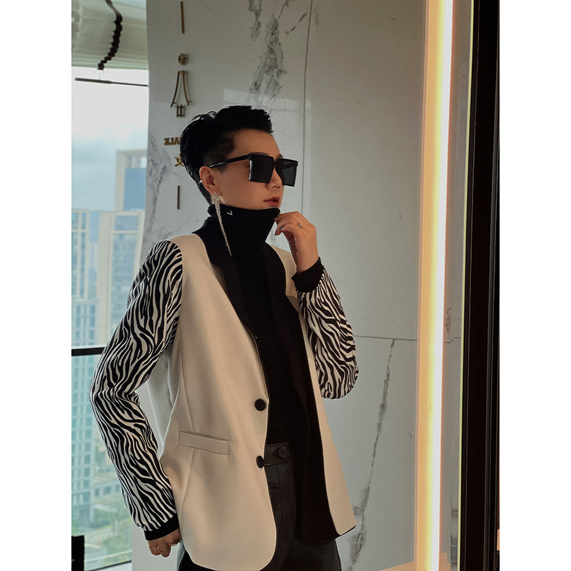 Dan Dan 斑马纹 拼接设计感 休闲西装外套女 韩版小西服