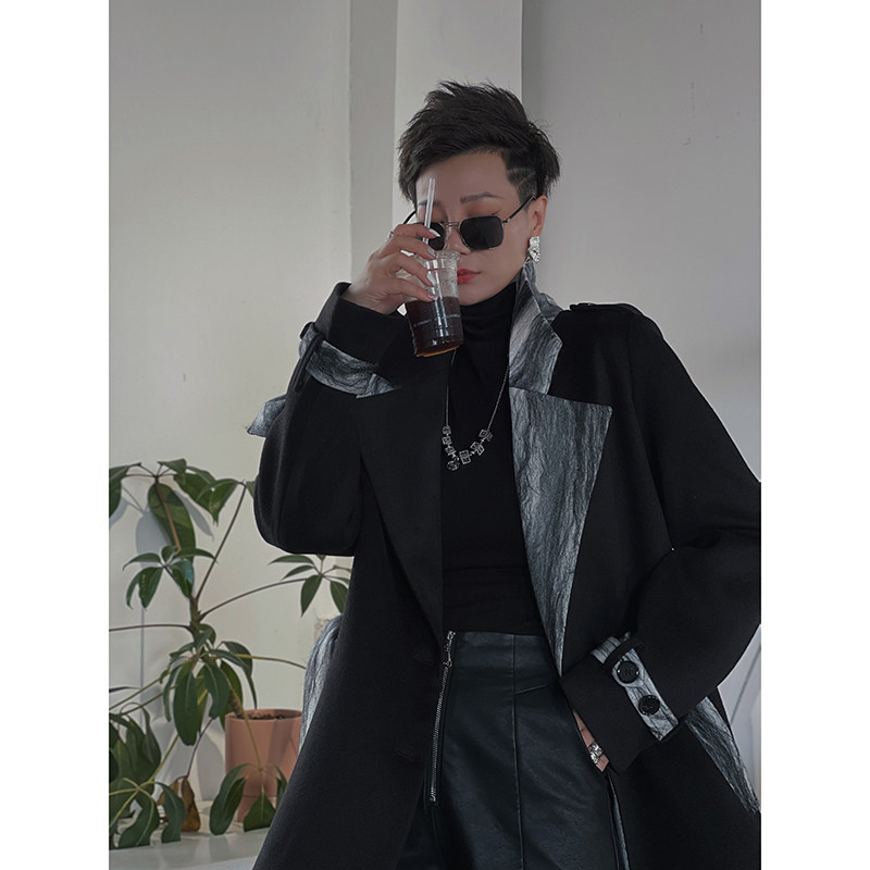 Dan Dan 拼接设计感小众西装外套女  加厚夹棉毛呢外套