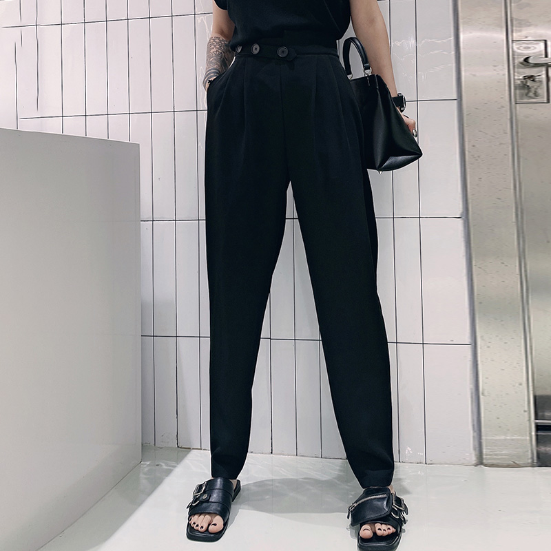 蛋爷高腰休闲裤黑色长裤女秋季直筒2023新款百搭显瘦束脚九分裤潮