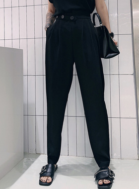 蛋爷高腰休闲裤黑色长裤女秋季直筒2023新款百搭显瘦束脚九分裤潮