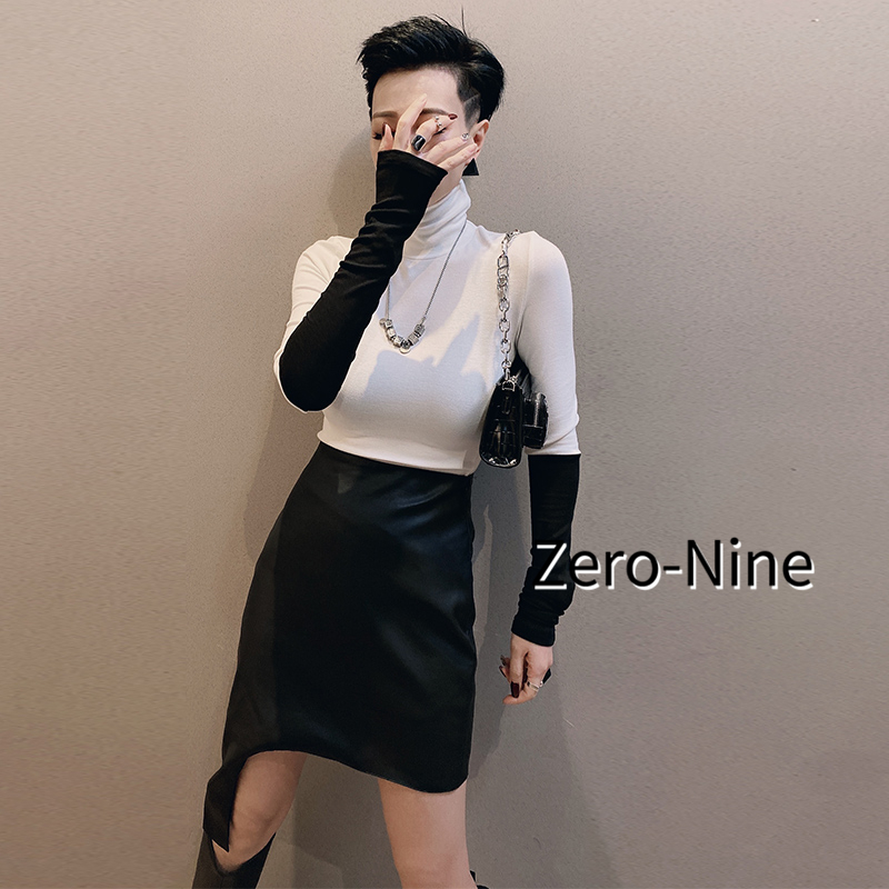 Dan Dan 袖套拼接设计感针织衫 拼色袖子高领打底衫女