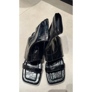 皮质单鞋 Dan 黑色露趾靴子女 新款 夏季