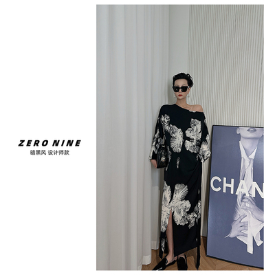 Dan Dan 暗黑风印花连衣裙女 显瘦艺术感松弛感长裙子