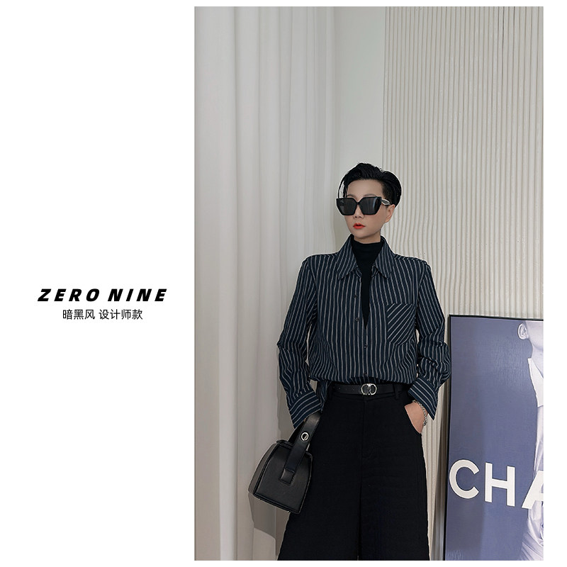 Dan Dan 复古条纹长袖衬衫女 高级感法式通勤百搭设计师款衬衣