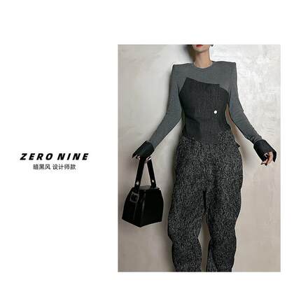 Dan Dan 欧洲站拼色假俩件T恤女 秋冬新款个性上衣