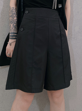 蛋爷黑色高腰宽松阔腿短裤女2023年夏季新款时尚显瘦直筒西装短裤