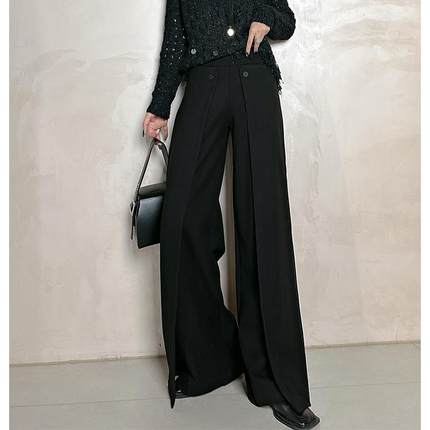 Dan Dan 黑色极简风设计师推荐款双层休闲长裤女