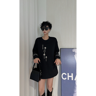 Dan 黑色重工亮片设计感欧货卫衣女