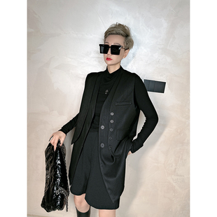 春秋无袖 坎肩马甲 宽松女士马夹 暗黑系假俩件设计师款 Dan