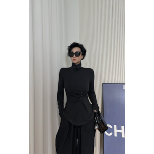 长袖 女 显瘦得体上衣 黑色高领收腰打底衫 Dan