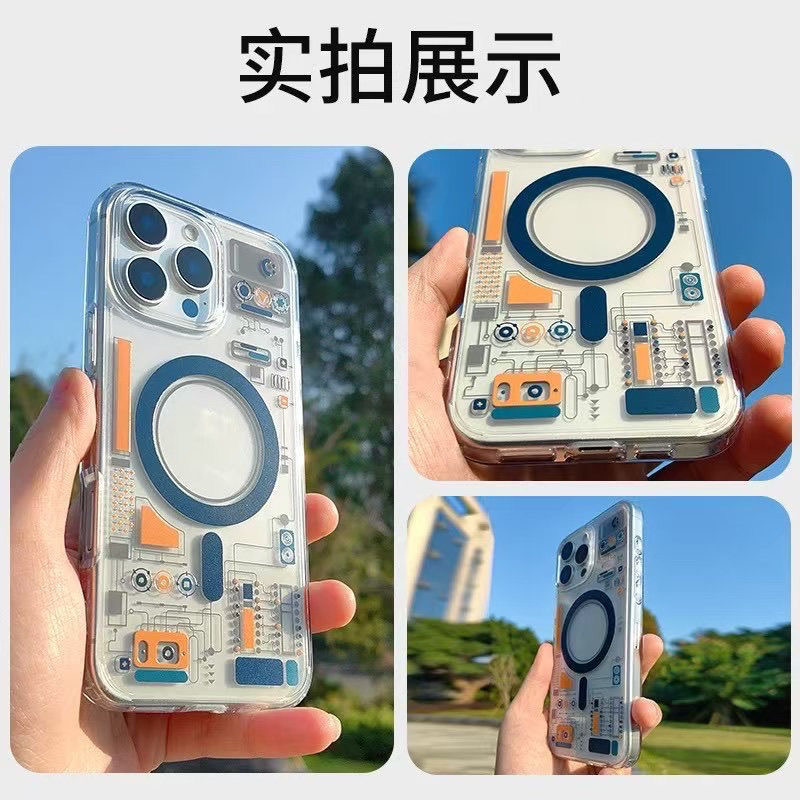 Spigen机械电路板苹果16磁吸壳iPhone16promax超薄防摔硅胶透明套15/14/13/12新款科技C11系列红桃创意硬壳