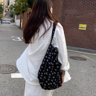 韩系黑色碎花包单肩斜挎包女包