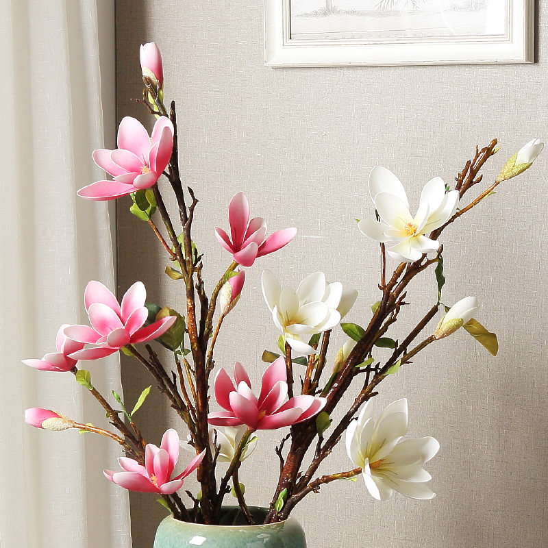 金品玉兰花假花仿真花装饰花花束客厅摆设绢花插花家居落地室