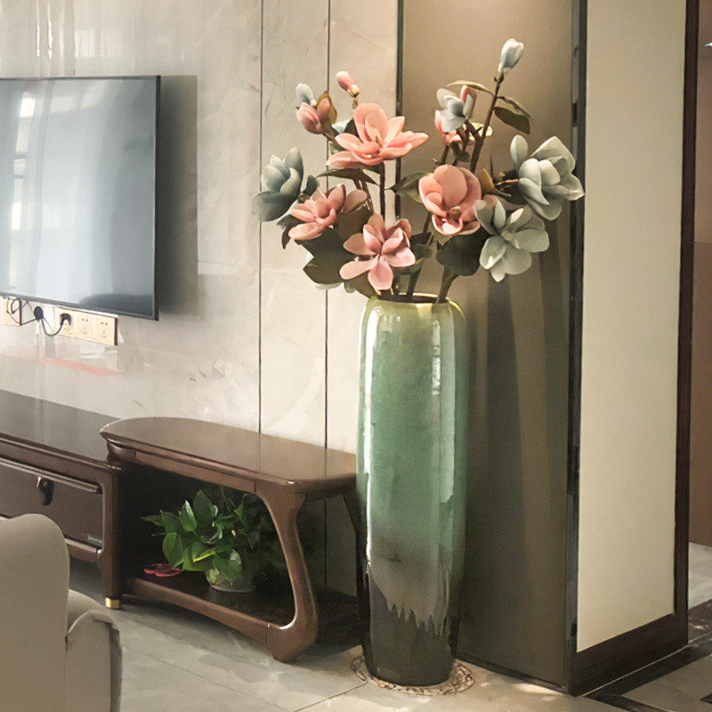 新中式干燥花落地花瓶高档陶瓷客厅轻奢欧式电视柜旁花高插花摆件