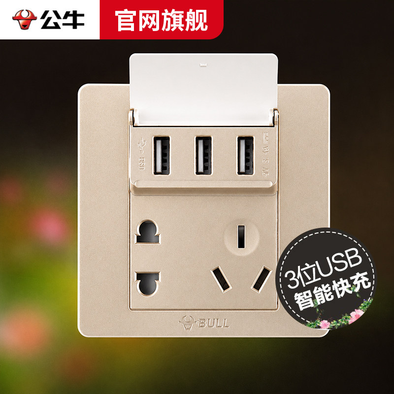 公牛86型10a金色开关插座面板图片