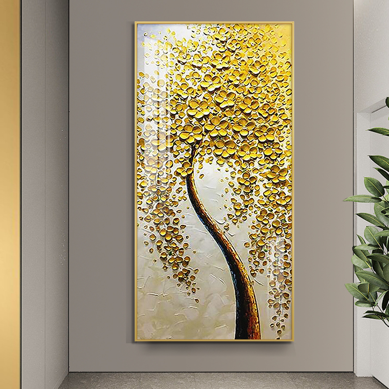 黄金树 入户玄关装饰画高级走廊过道挂画现代简约进门客厅壁画图片