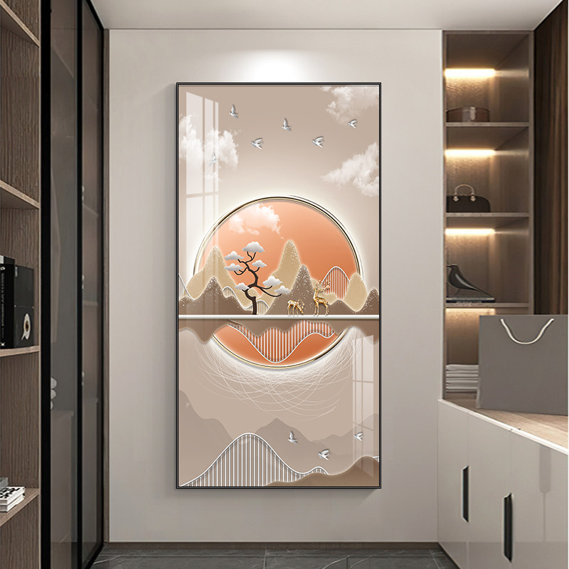现代简约玄关装饰画正对门走廊落地挂画山水风景壁画轻奢风玄幻画