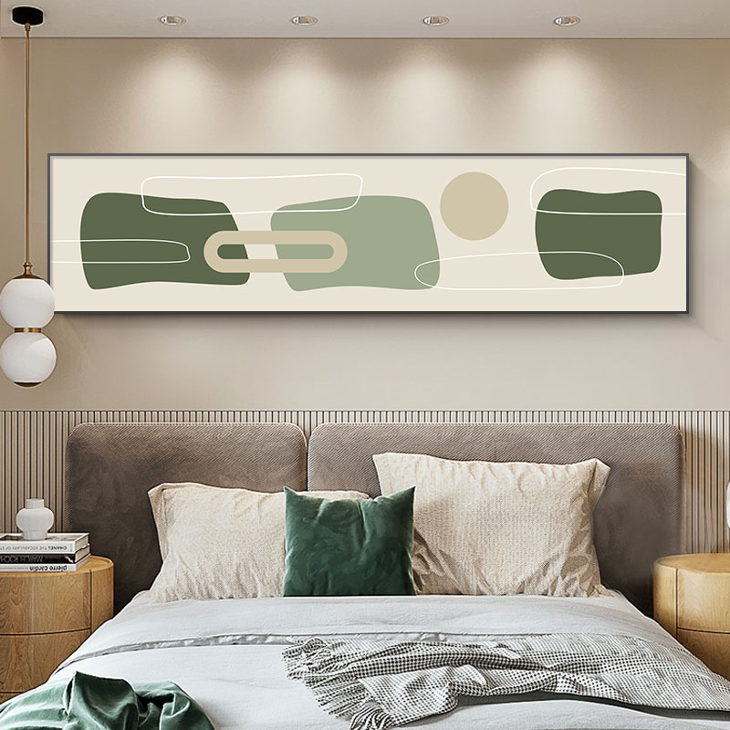 绿色格调 北欧风卧室装饰画抽象几何床头背景墙挂画简约线条壁画