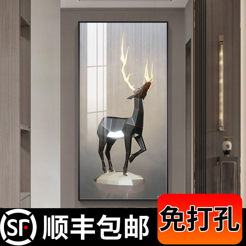 轻奢玄关装饰画大气高档走廊过道装饰壁画玄幻挂画寓意好玄关画鹿