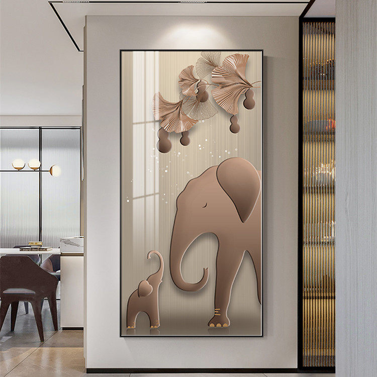 轻奢玄关装饰画大象进门过道走廊玄幻壁画现代简约寓意好大幅挂画