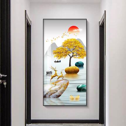 玄关装饰画现代简约入户正对进门墙壁挂画新中式玄幻走廊过道壁画