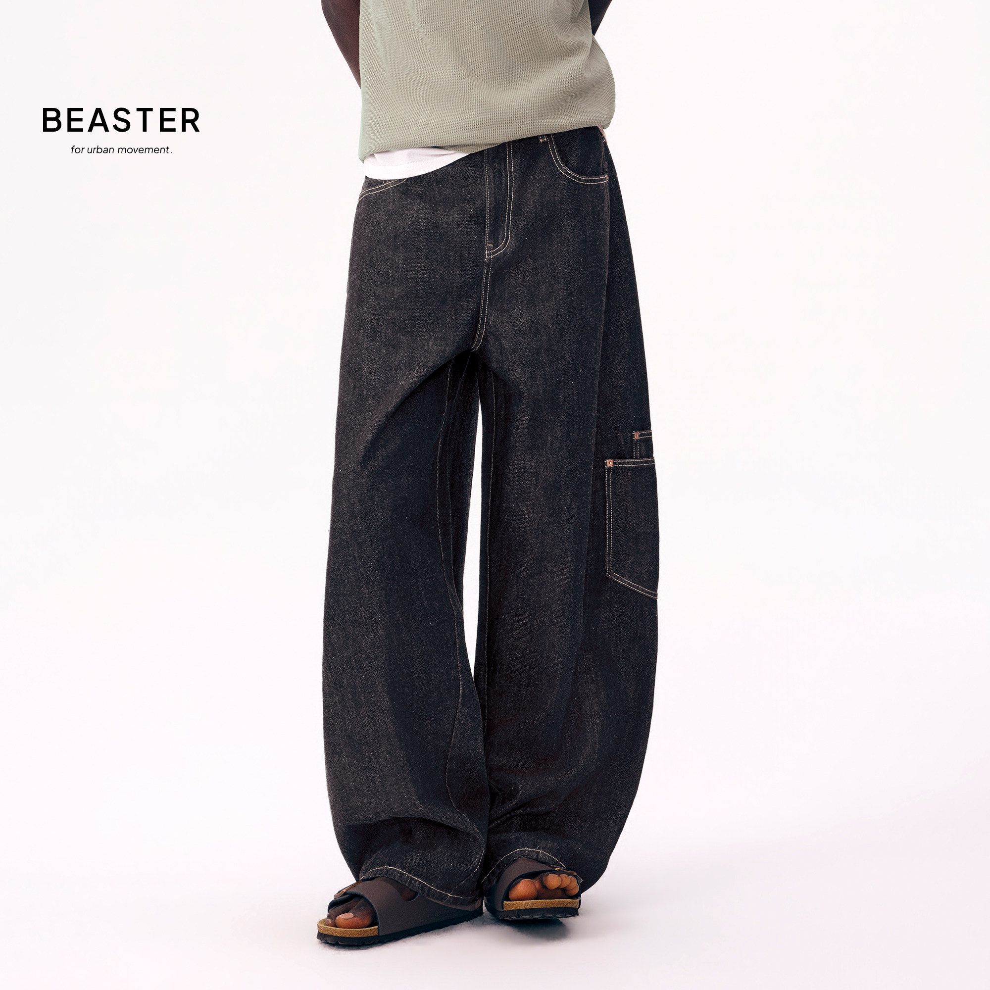 BEASTER「赤耳工匠裤」原牛色多口袋设计复古弯刀裤型牛仔工匠裤图片