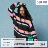 拼接毛绒套头毛衣情侣 新款 BEASTER条纹撞色针织衫 男2026年春季