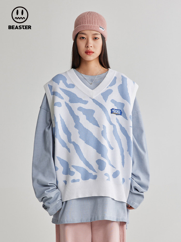 BEASTER Little Evil Devil Face National Tide Brand Knitted Vest Street Fashion Vest Men