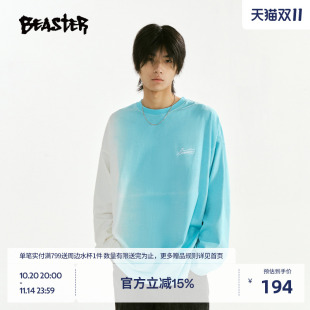 纯棉美式 新款 休闲情侣圆领上衣 T恤夏季 BEASTER鬼脸印花渐变长袖