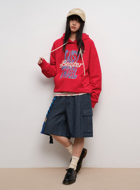 BEASTER重磅印花百搭连帽卫衣男2025秋新款时尚情侣黑色上衣女