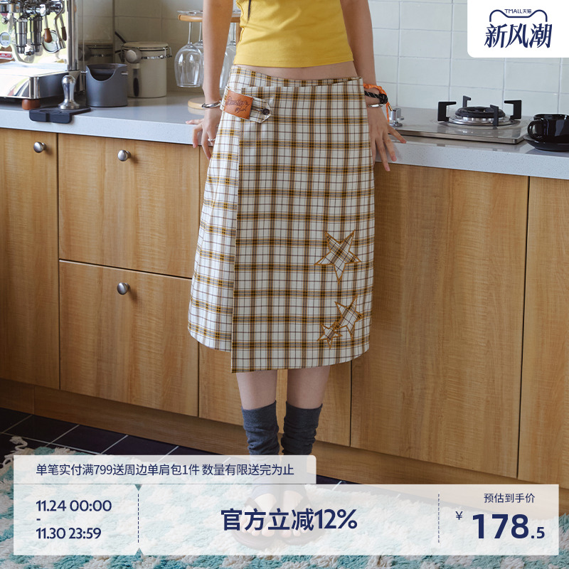 BEASTER格纹垂感贴布绣半身裙