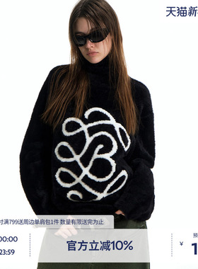 BEASTER包芯纱提花图案针织衫男美式宽松仿貂毛潮流新款黑色上衣